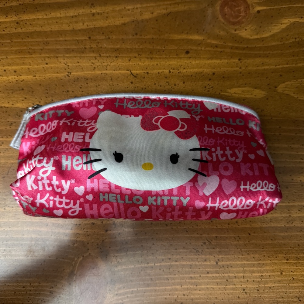 Hello Kitty Pink Red Patterned Cosmetic Pouch